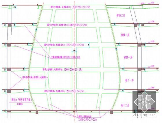 [四川]框剪结构商务楼塔楼及裙楼地下室结构施工组织设计（240余页）-弧形空间结构体系构件组成示意