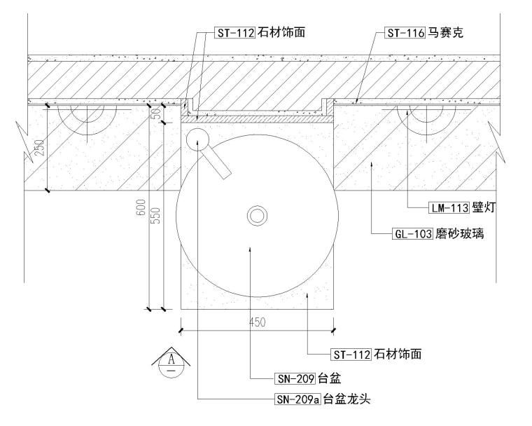 洗手台盆su资料下载-[金螳螂]青岛东海路九号会所室内更衣室洗手台盆节点详图