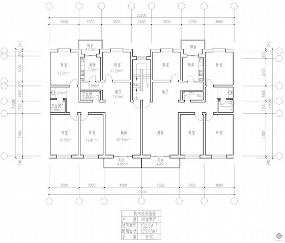 多层四室户型资料下载-板式多层一梯两户四室二厅二卫户型图(153/153)