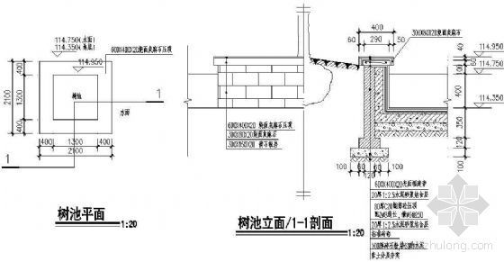 方形围树座椅高度资料下载-方形树池详图