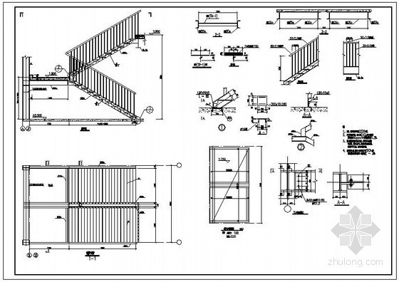 室外直跑钢楼梯施工图资料下载-某直跑钢梯节点构造详图