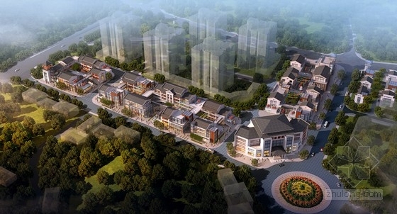 [重庆]新中式风格商业街地块设计方案文本（含CAD）-新中式风格商业街地块设计方案效果图 