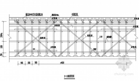 [贵州]框架结构办公楼工程高支模工程专项施工方案(127页 附模板详图)-模板支架剖面图 