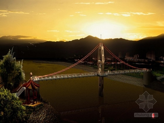 20人行钢筋吊桥设计图资料下载-公园人行悬索桥施工图纸（24张）