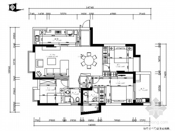 三居室设计方说明资料下载-现代三居室装修设计图
