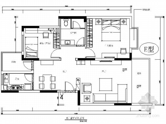 两居室公寓户型平面资料下载-时尚精装E户型两居室装修图（含效果）