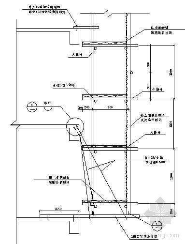 花蓝式悬挑工字钢资料下载-工字钢悬挑式脚手架立面示意图