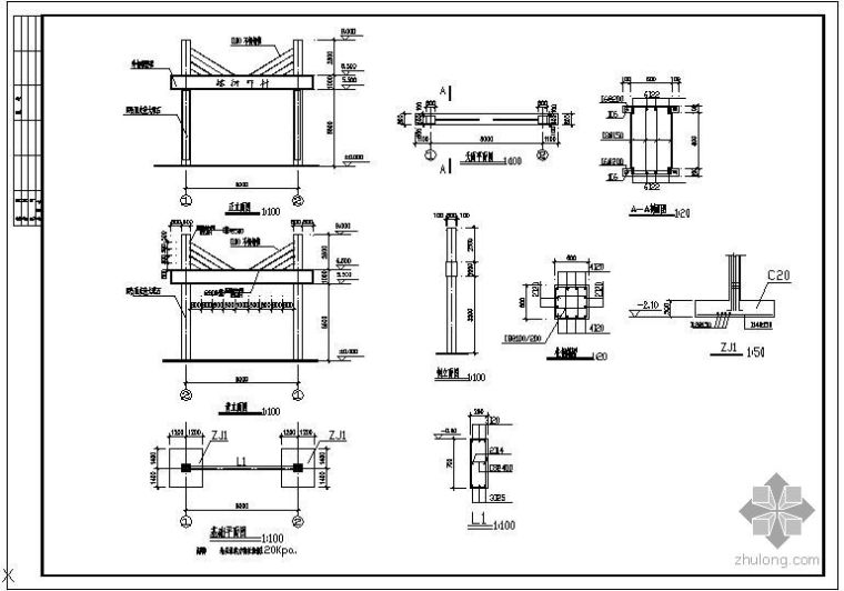 门楼结构cad资料下载-某门楼结施节点构造详图