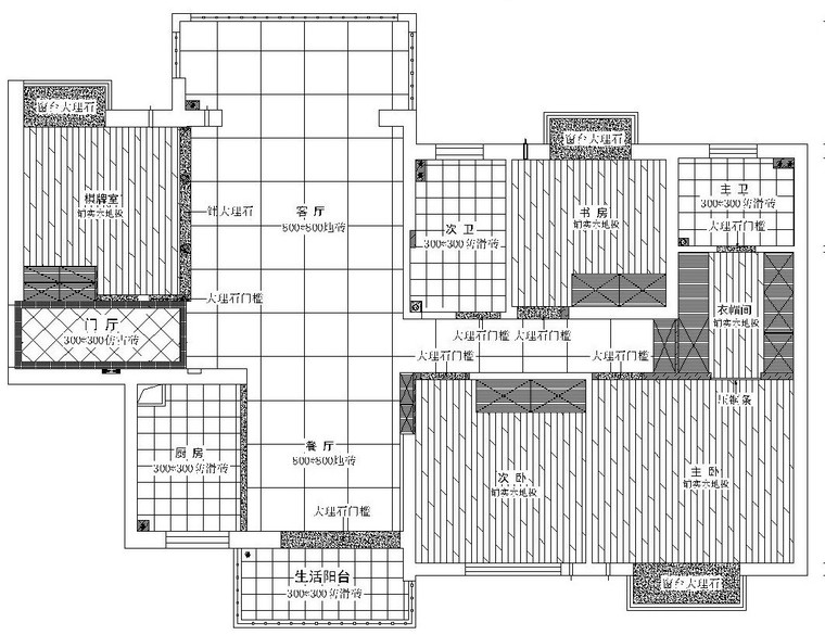 [上海]126㎡四居室内部装修全套施工图设计（附高清效果图）-地材铺装图