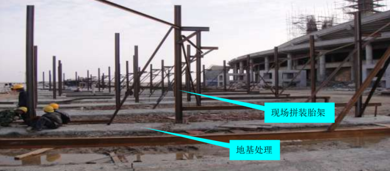 [东阳]体育馆新建项目钢结构工程施工组织设计（104页）图片丰富-42现场拼装场地