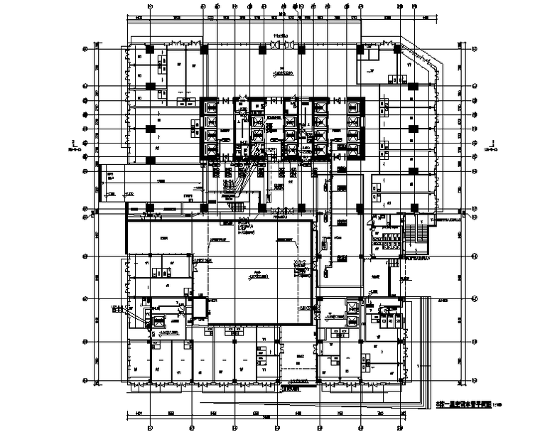 深圳知名地产超高层研发楼全套暖通施工图-八栋一层空调水管平面图