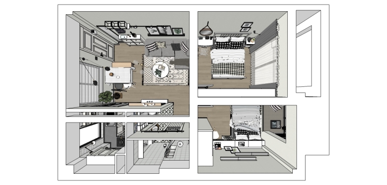 公寓改住宅两室一厅资料下载-成套北欧风格SU模型[两室一厅]