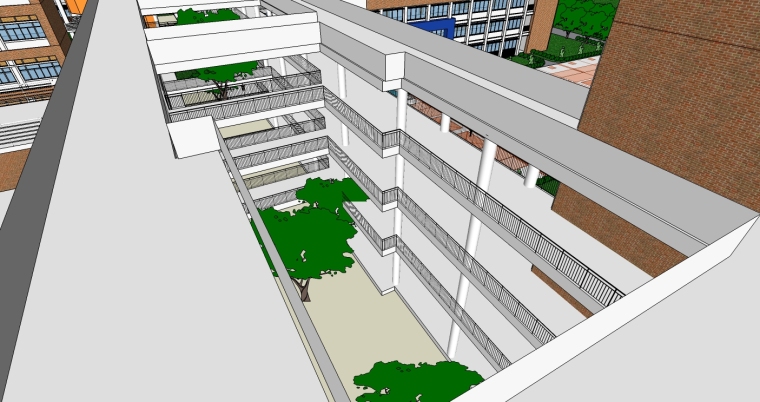 现代风格中学整体建筑设计SU模型-鸟瞰图2