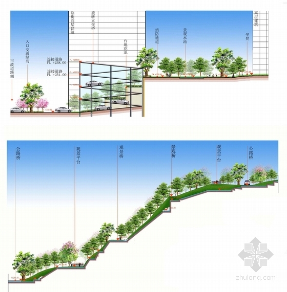 [重庆]“韵”特色风格自然山水人文居住区景观规划设计方案-景观立面图