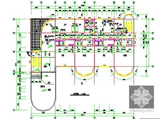 [附图纸]办公楼土建工程量计算及预算实例（2套）-三层平面图