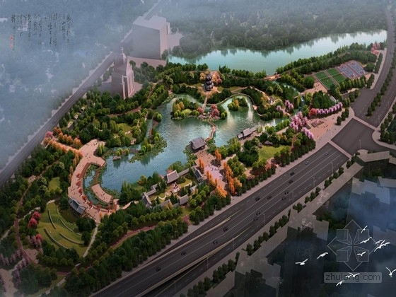 钢结构四面坡的厂房资料下载-[广东]四面环水公园景观规划设计方案