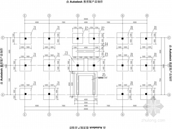 烟花爆竹抗暴间框架结构施工图(含建施)-基础平面布置图 