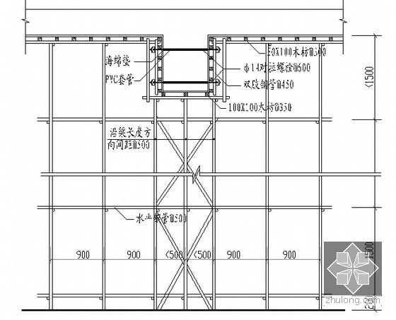 [广东]地铁车辆段运用库工程施工组织设计325页（高支模 无粘结预应力）-框架梁模板及支撑示意图