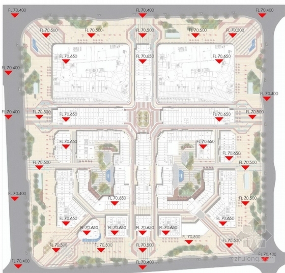 [山东]简欧风格国际商业广场步行街景观概念规划设计方案-竖向分析图