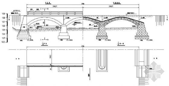 3跨景观拱桥资料下载-某3孔总跨27.56米石拱桥施工图
