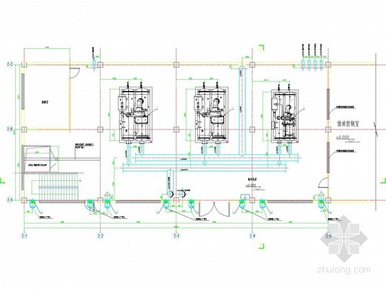 [河南]工厂车间空调制冷站系统设计施工图-制冷站一层设备及管道平面布置图 