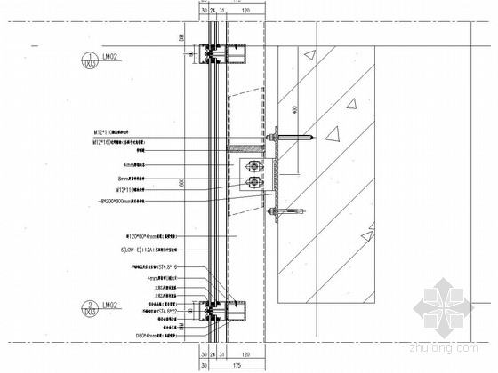 汽车站外幕墙及屋顶钢结构造型施工图-明框幕墙节点图 