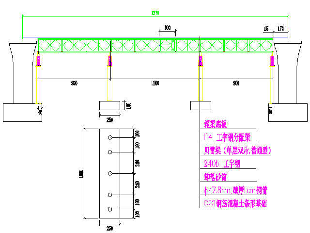 [浙江]铁路桥梁32m简支箱梁钢管立柱+贝雷梁支架现浇施工方案及计算书附CAD图纸-4.8m承台墩32m跨