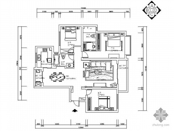 三室两厅含设计图资料下载-[无锡]简约三室两厅设计图（含效果）