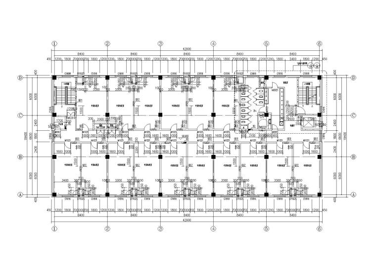 北京6层框架结构综合楼建筑结构水暖电图纸-综合楼六层平面图