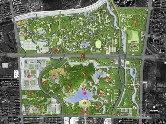 带状公园绿地设计平面图资料下载-国内优秀公园设计总平面图