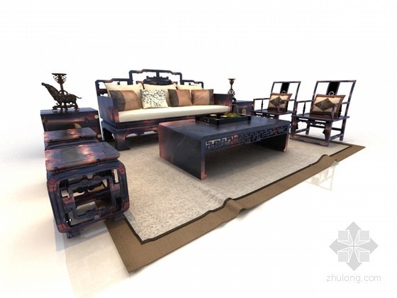 室外中式沙发su模型资料下载-古典型中式沙发3d模型下载