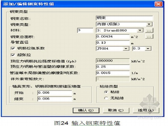 六跨混凝土预应力连续梁桥计算实例（Midas）-输入钢束特性值 