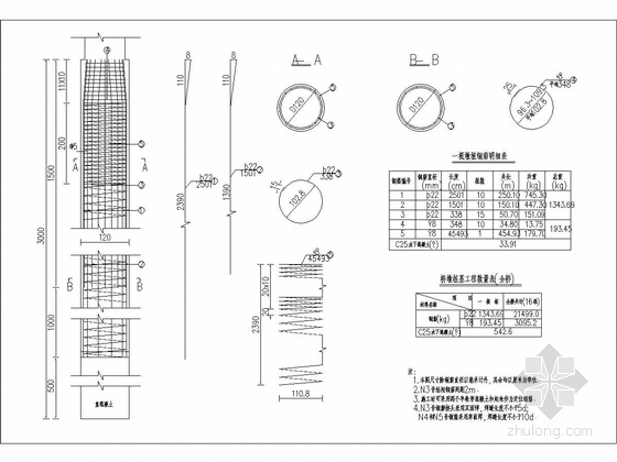 预应力混凝土空心板桥施工图全套30张-桥墩钻孔灌注桩钢筋构造图