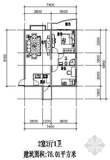 两室两厅一卫一厨装修图资料下载-两室两厅一厨一卫176.01平方米