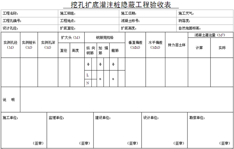 隐蔽工程验收资料资料下载-挖孔扩底灌注桩隐蔽工程验收表