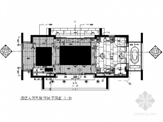 中式风格室内装修施工图资料下载-[安徽]某中式风格度假酒店客房室内装修施工图（含效果）