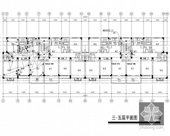 [浙江]8栋多层住宅楼电气设计施工图纸（新火规）-五层电气平面图