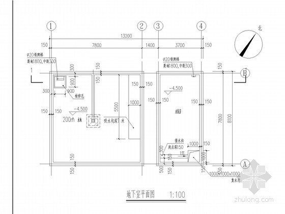 [山西]水泵房建筑结构水电完整施工图设计-建筑-地下室平面图 