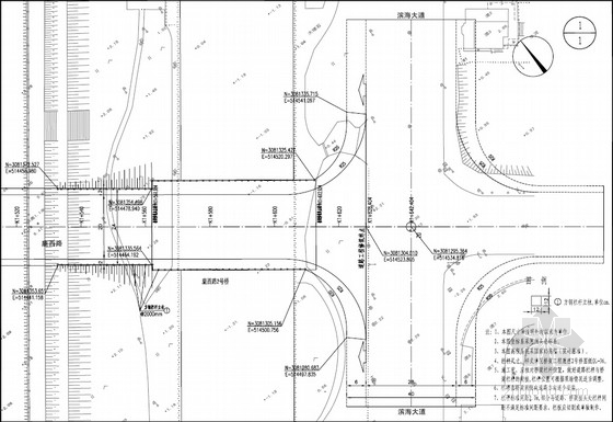 [PDF]双向四车道城市次干道工程全套施工图（80页 道路 交通工程）-栏杆位置平面图 