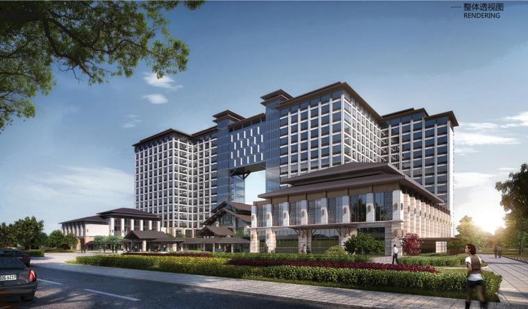 [江苏]响水城东酒店概念建筑方案三设计文本（CAD+动画+估算+JPG+125页）-整体透视图