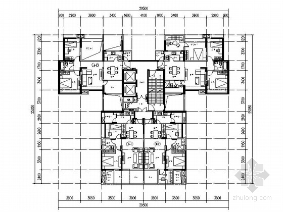 高层一梯三户型cad70资料下载-【合集】万科300-400平方米高层住宅户型平面图