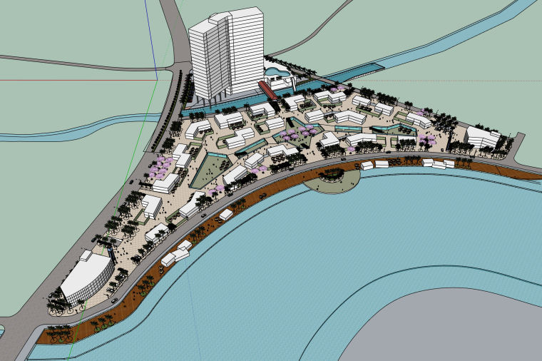 低密度商业街设计资料下载-大型低密度商业街概念设计建筑SU模型