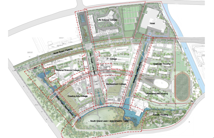 [上海]现代风格自然生态大学校园景观规划设计方案-分区平面图