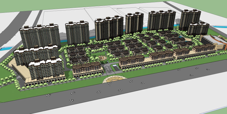 生活住宅小区方案设计资料下载-多层高层住宅小区方案设计（SU模型）