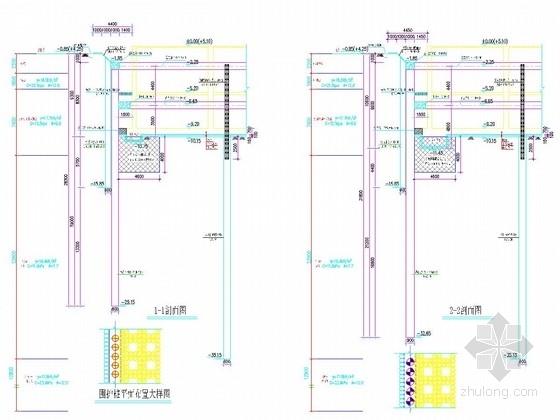 [浙江]10米深基坑桩撑支护及搅拌桩止水帷幕施工图-基坑支护剖面图 