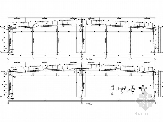 单层双跨门式钢架结构厂房结构施工图（22.8米）-GJ-1 