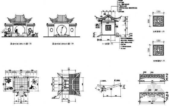 景墙月洞方亭详图-4