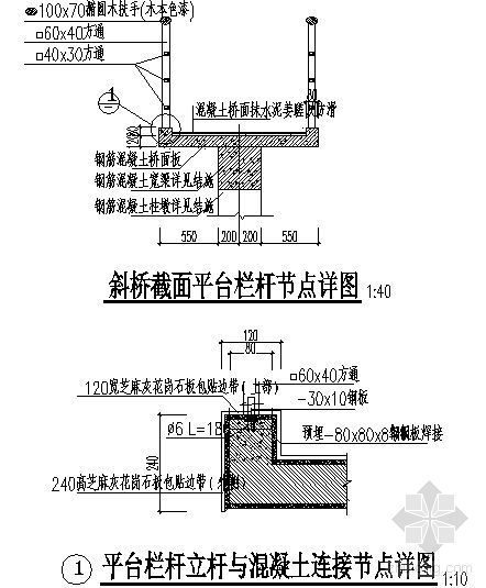 斜桥结构分析资料下载-斜桥截面平台栏杆节点详图