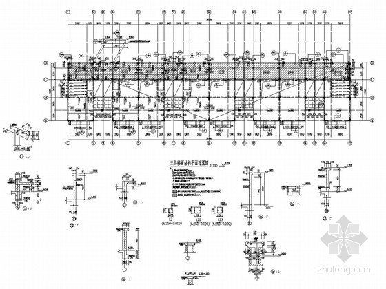 [江西]三层异形柱框架结构住宅结构施工图（含建筑图）-三层楼面结构平面布置图 