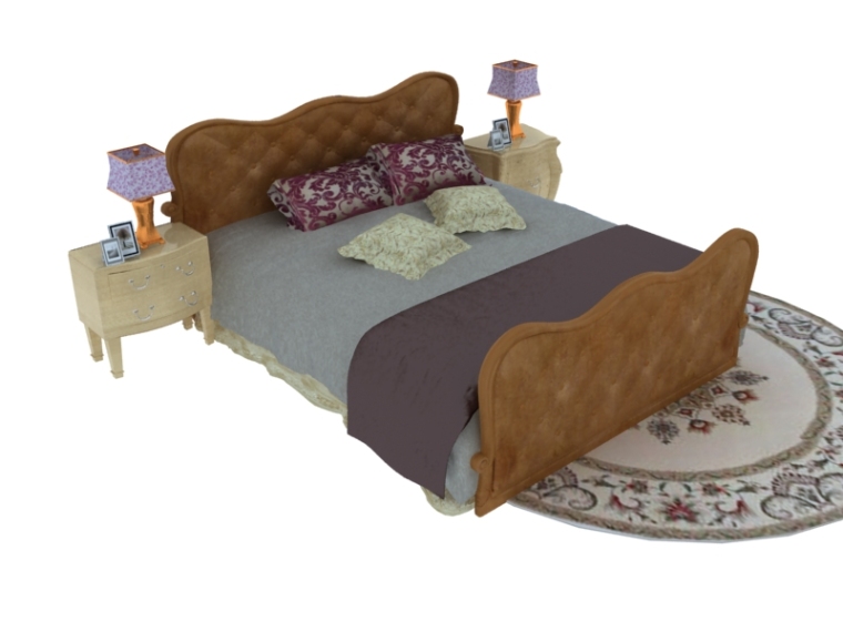 欧式床图纸资料下载-舒适柔软欧式床3D模型下载